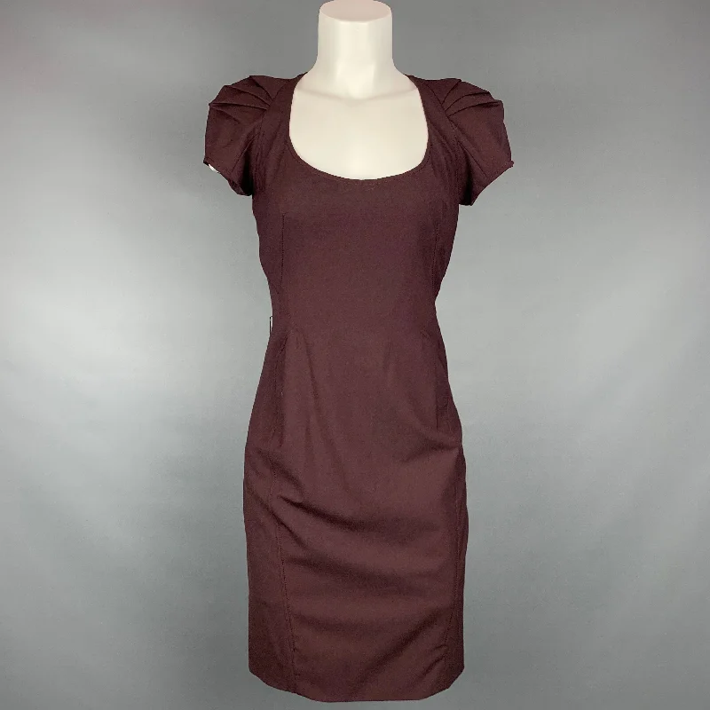 ZAC POSEN Size 4 Eggplant Virgin Wool Blend A-line Scoop Neck Dress