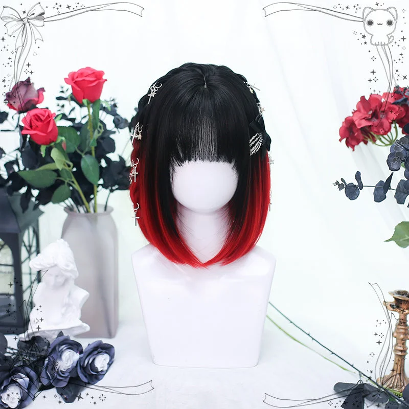 black red short straight wig yv31793