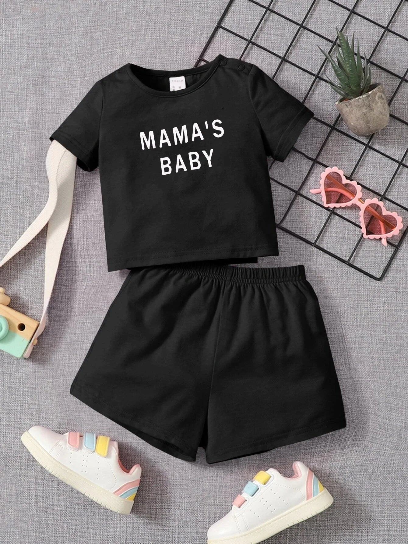 SHEIN Baby Letter Graphic Tee & Shorts