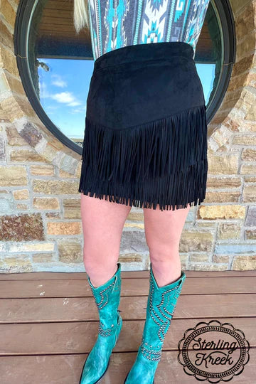 Sterling Kreek FORT WORTH FRINGE SKIRT Black or Turquoise (shorts underneath) RUNS BIG