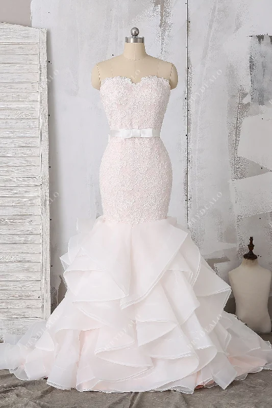 Beaded Lace Ruffled Mermaid Wedding Dress