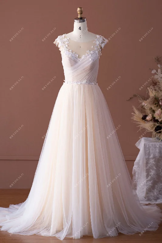 Cap Sleeve Lace Tulle Illusion A-line Bridal Gown