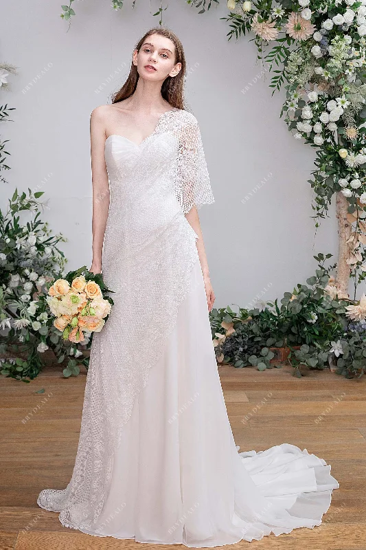 Grecian Lace Chiffon Asymmetric Wedding Dress