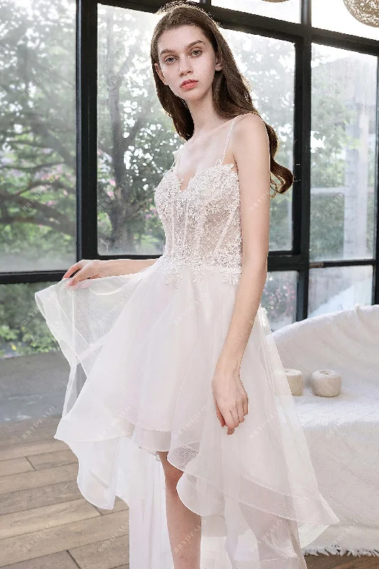 Illusion Hi-Lo Corset Lace Beach Wedding Dress