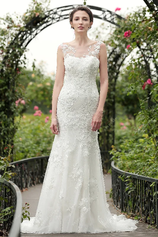 Illusion Neck 3D Floral Lace Mermaid Wedding Gown