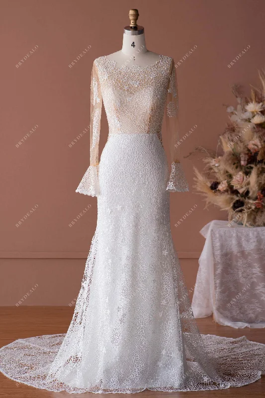 Lace Bell Sleeve Illusion Mermaid Wedding Dress