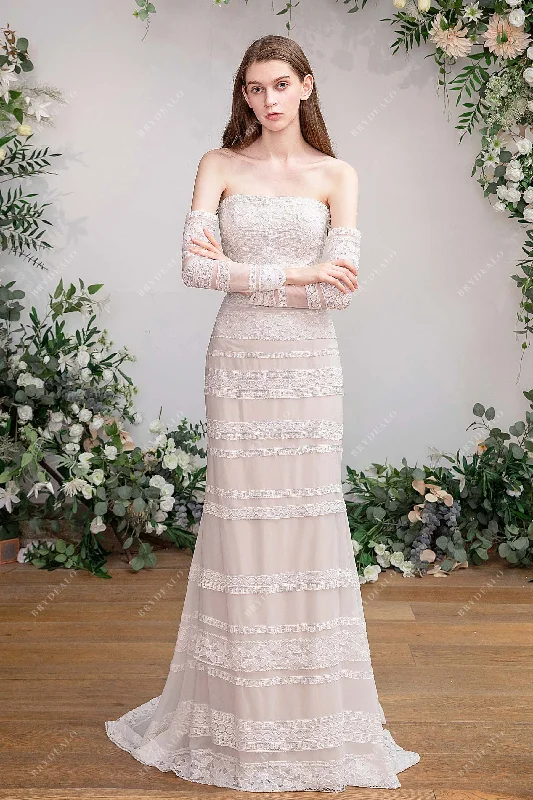 Lace Detachable Sleeves Boho Wedding Dress