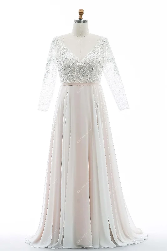 Plus Size Flowing Chiffon Lace Boho Wedding Dress