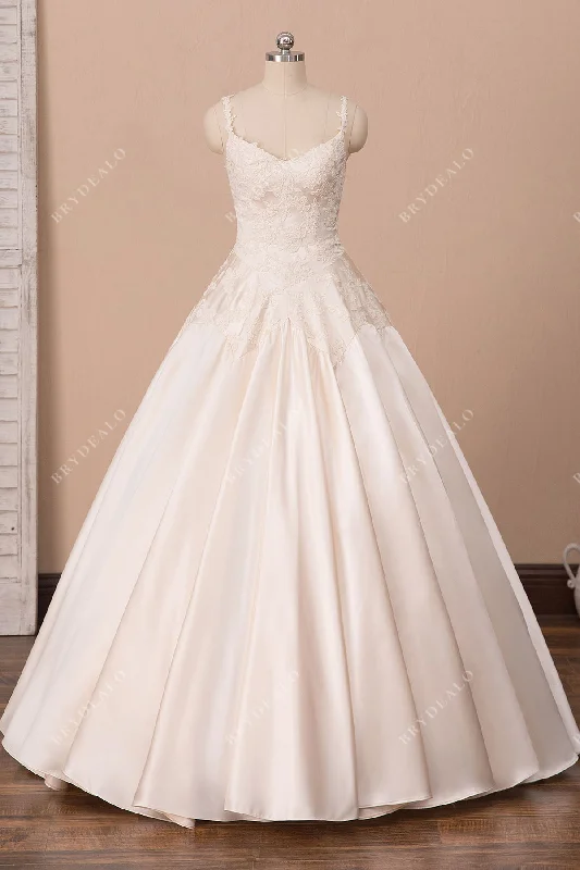 Retro Light Champagne Lace Satin Bridal Ball Gown