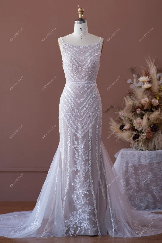 Sequin Lace Spaghetti Straps Mermaid Bridal Dress