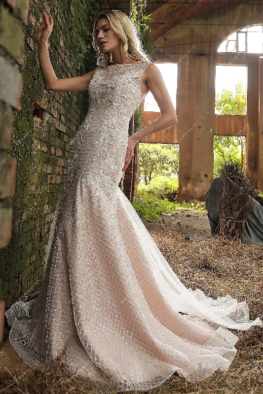 Shimmery Sequined Lace Mermaid Wedding Gown