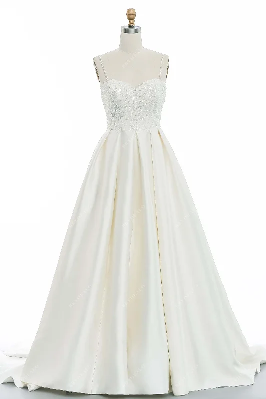 Simple Beaded Lace Puffy A-line Wedding Dress