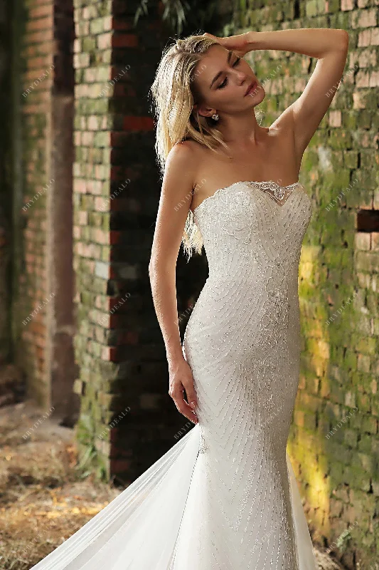 Strapless Beaded Lace Fishtail Wedding Dress