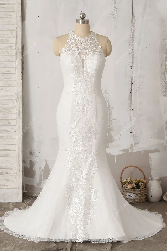 Stylish Lace Halter Sheer Mermaid Wedding Dress