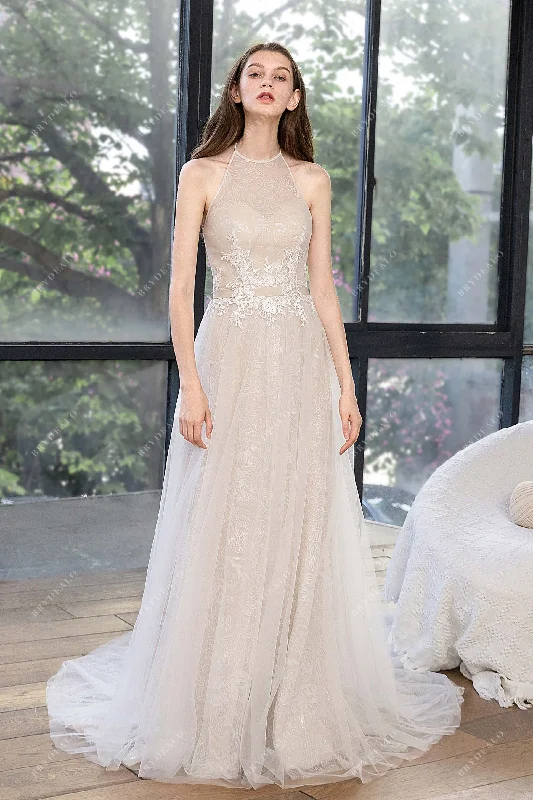 Twinkling Dreamy Halter Neck Lace Wedding Dress