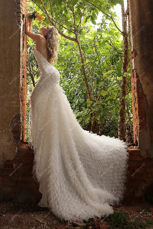 Wholesale Crisscross Back Lace Ruffled Tulle Wedding Dress