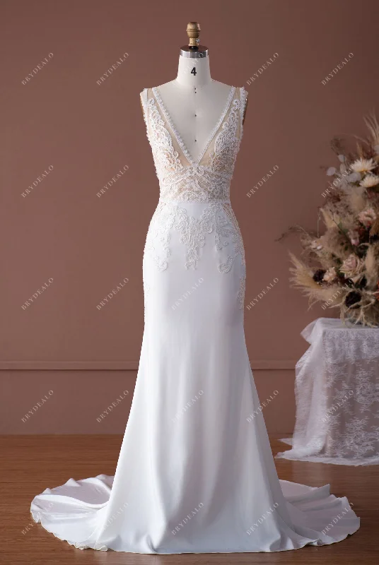 Wholesale Illusion V-neck Lace Top Mermaid Dress