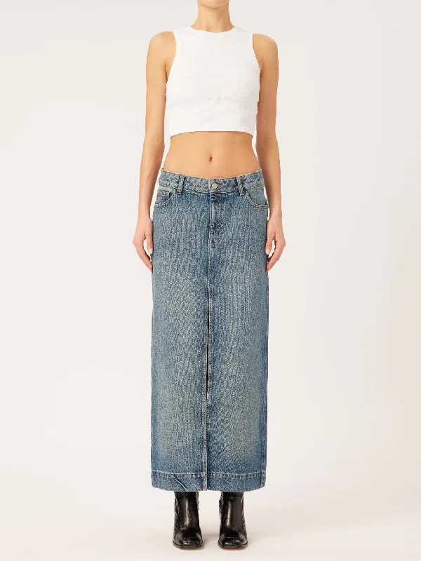 Asra Low Rise Denim Maxi Skirt | Aged Mid