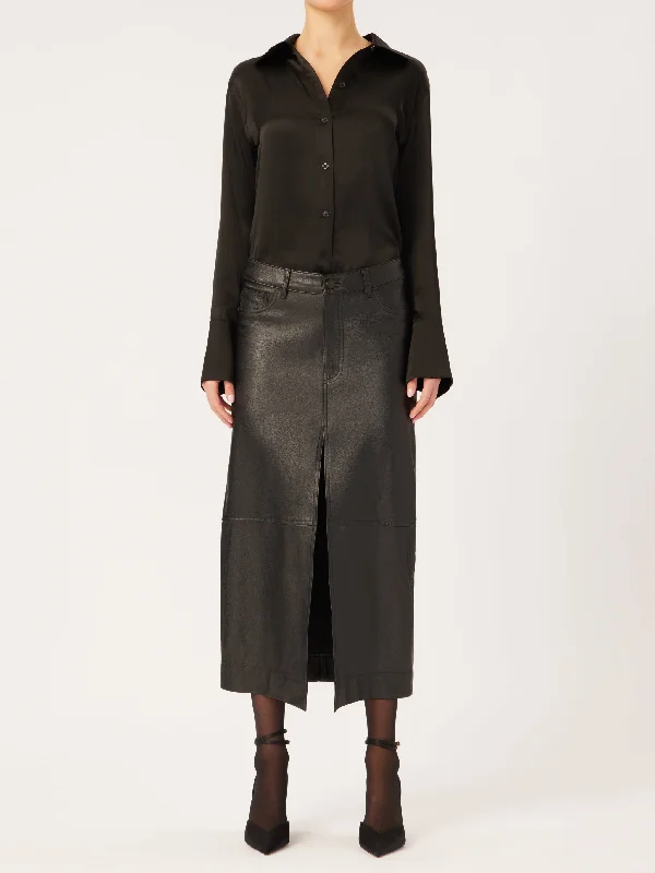 Asra Low Rise Leather Maxi Skirt | Obsidian