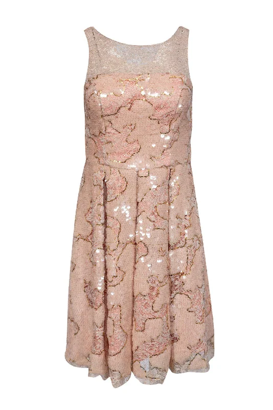 Eva Franco - Blush Pink Sequined Dress w/ Pleats Sz 2