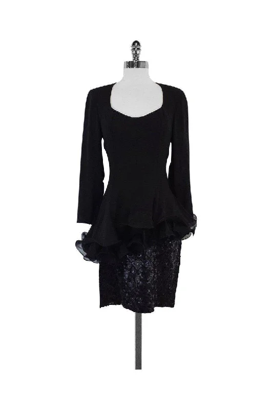 Fabrice - Black Ruffle & Sequin Silk Dress Sz 6