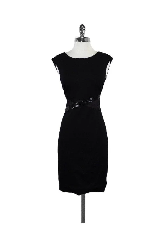 Halston Heritage - Black Sequin Waist Sheath Dress Sz XS