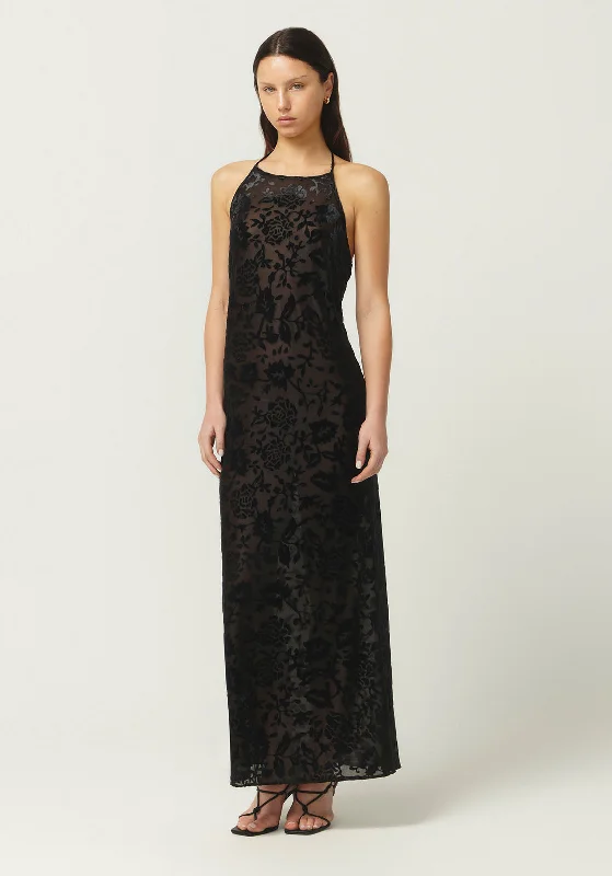 JACQUARD HALTER MAXI BLACK