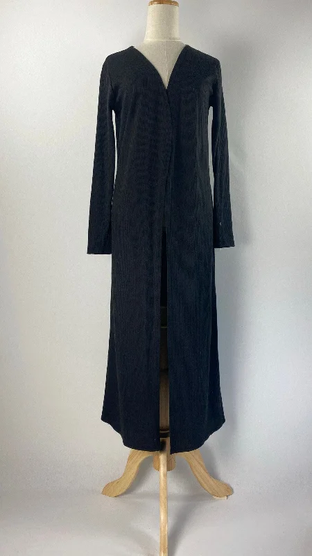 Long Sleeve Ribbed Open Maxi Cardigan, Black