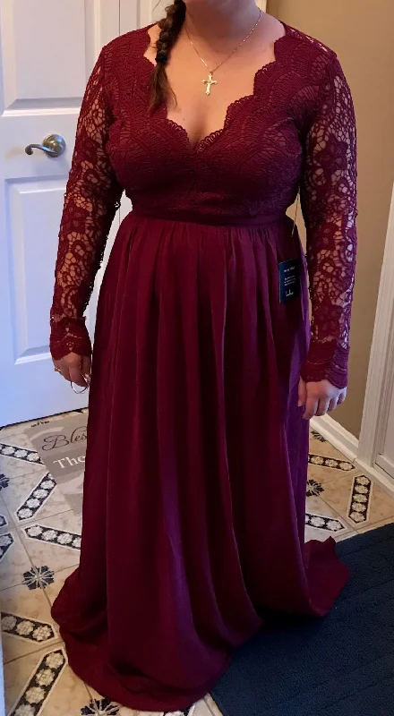 Other AWAKEN MY LOVE BURGUNDY LONG SLEEVE LACE MAXI