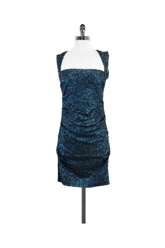 Nicole Miller - Teal Sequin Cap Sleeve Dress Sz 6