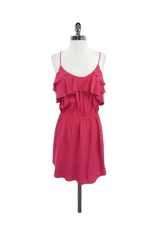 Rebecca Taylor - Pink Sequined Ruffle Silk Dress Sz 10