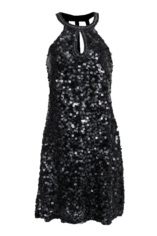 Sue Wong - Black Sequin & Silk Dress w/ Cage Back Sz 8