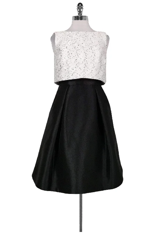 Theia - White Sequin & Black Flared Dress Sz 4