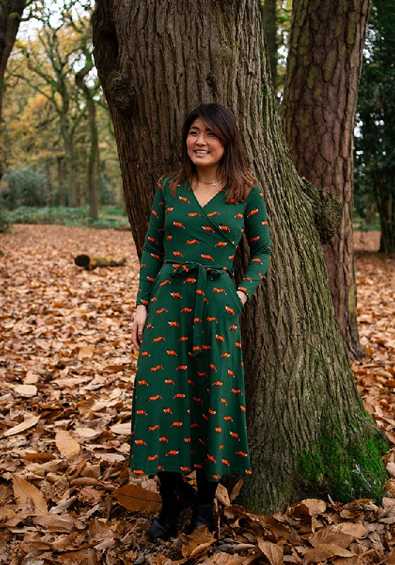 Archer Green Fox Print Cotton Midi Dress