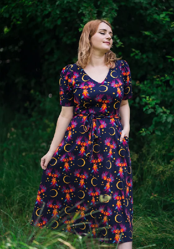 Palmer Purple Phoenix Print Cotton Midi Dress