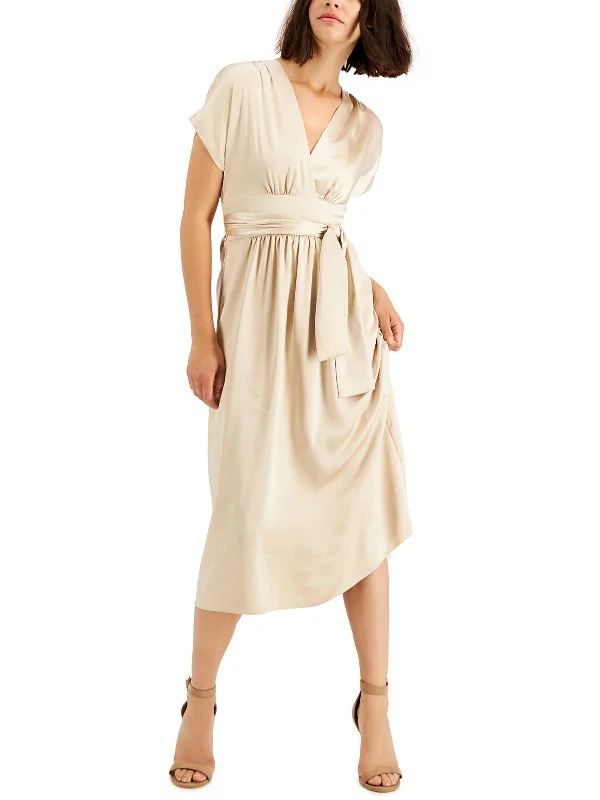 Womens Satin Midi Fit & Flare Dress