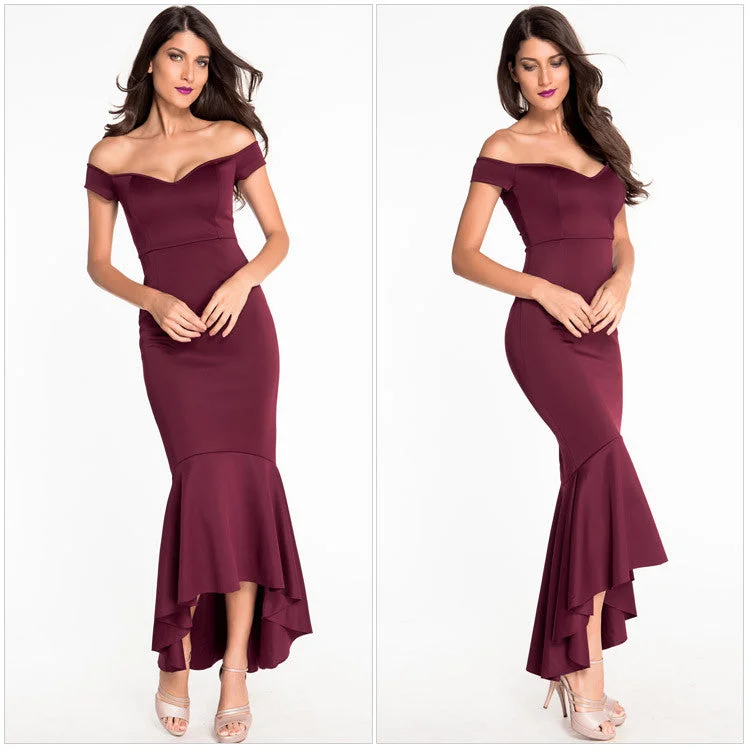 Off-Shoulder Deep V-neck Bodycon Mermaid Irregular Dress