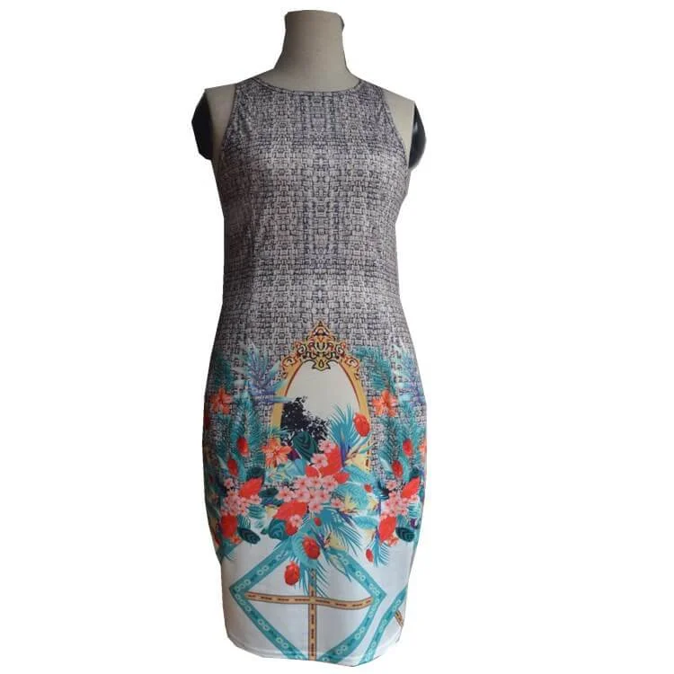 Print Scoop Sleeveless Bodycon Short Dress