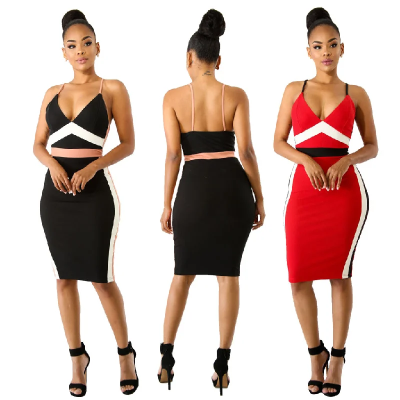 Sexy Condole Belt Backless Splicing Bodycon Dress